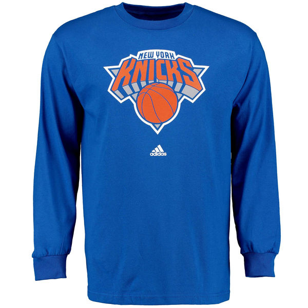 NBA Men New York Knicks Royal Blue adidas Prime Logo Long Sleeve TShirt->nba t-shirts->Sports Accessory